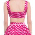 Belle Poque Zwei Stück Ärmellos V-Ausschnitt Deep Pink Polka Dots Retro Vintage Kleid BP000026-1